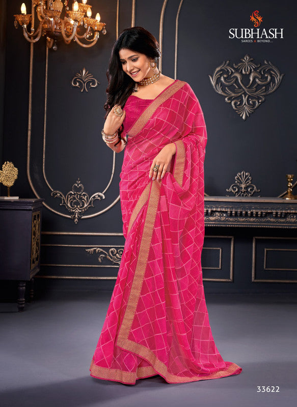 Pink Chiffon Saree With Heavy Border 5187SR05