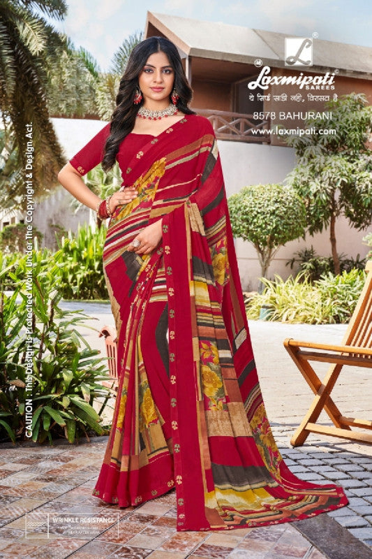 Laxmipati Noori-2 8578 - Red Multi Georgette Drape By Sanskar