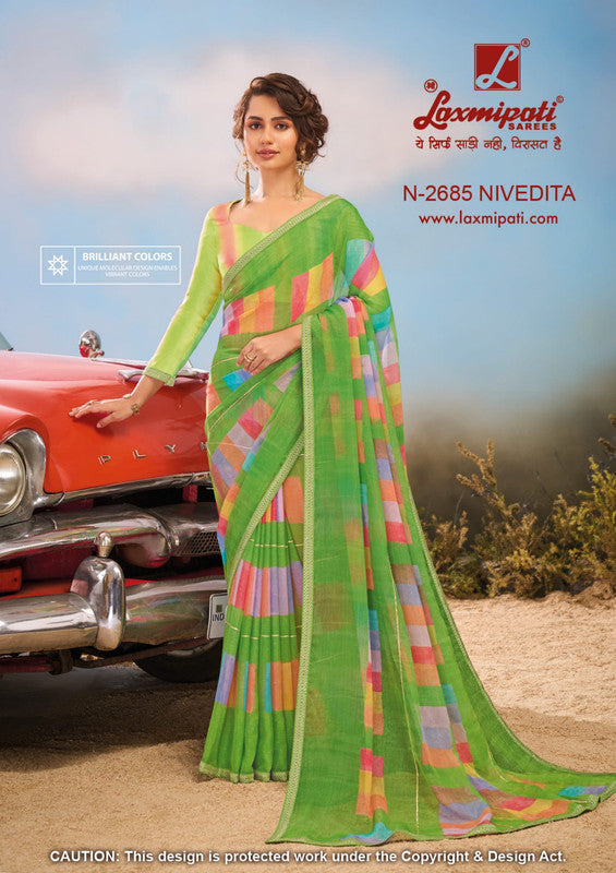 Laxmipati Barish N-2685 - Green Sparkle Chiffon Drape By Sanskar