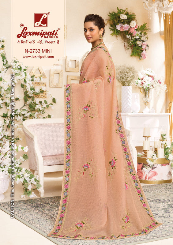 Laxmipati Raangsaaz N-2733 - Peach Kota Chex Drape By Sanskar