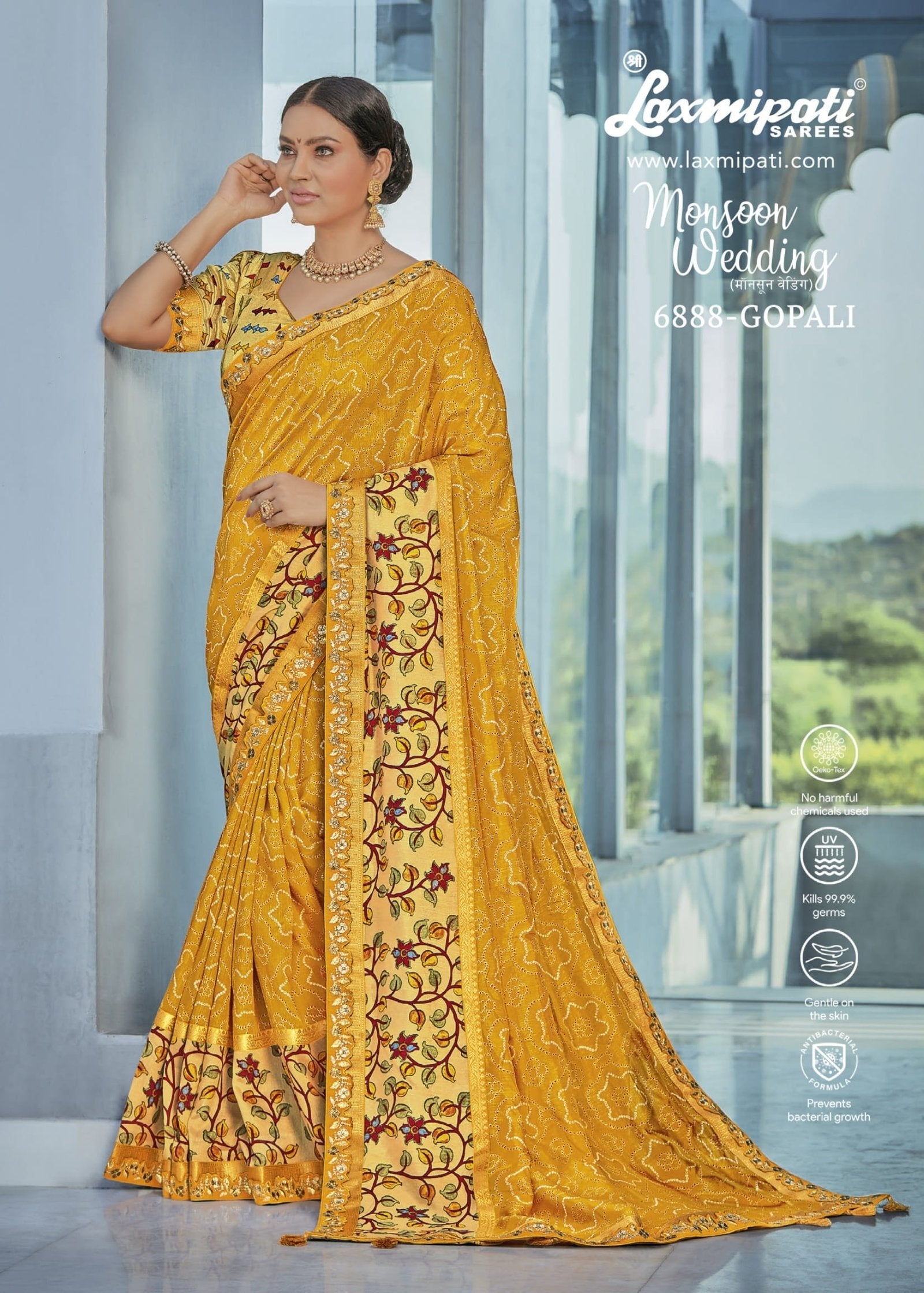 Laxmipati Monsoon Wedding 6888 Yellow Vichitra Silk Saree SANSKAR