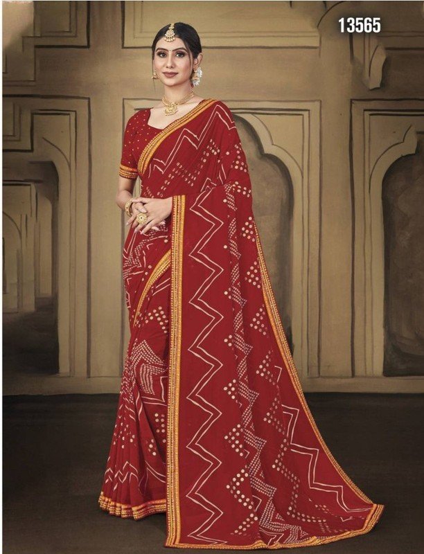 Laxmipati Navniya Pm-13565-B Red Chiffon Saree – Sanskar Sarees