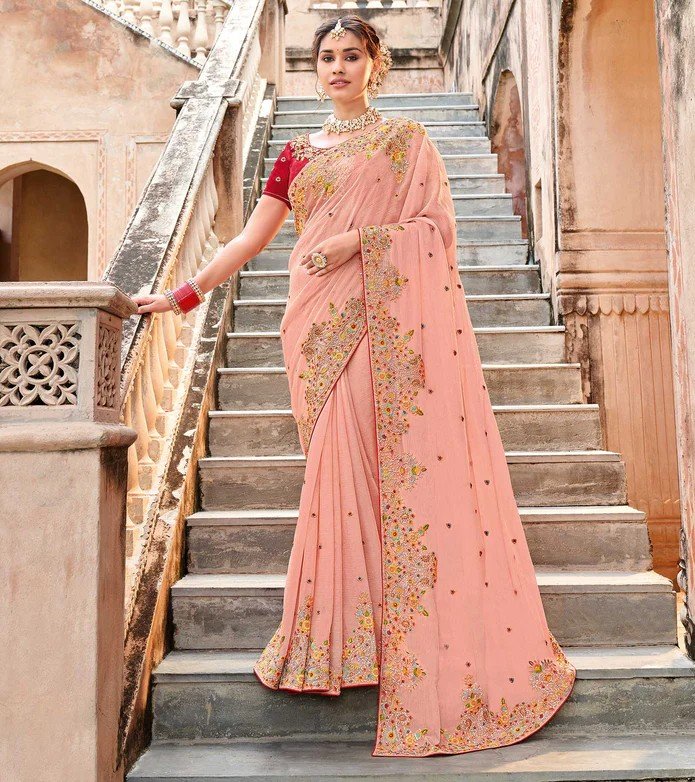 Laxmipati Sanjeevni 7670 Pink Sparkle Chiffon Saree SANSKAR