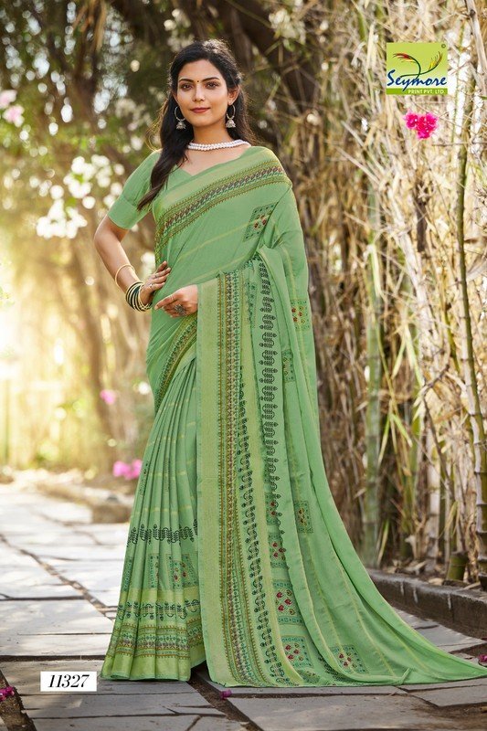 Seymore Kali Sy01327 Green Viscose Georgette Saree – Sanskar Sarees