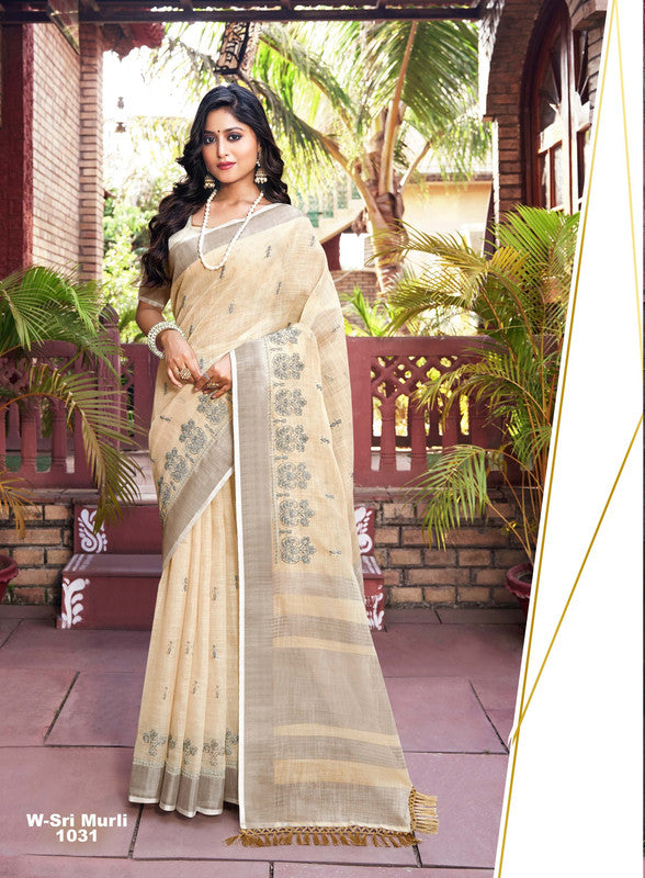 Rajguru Sri Murli-2 Rg-1031 Beige Cotton Saree