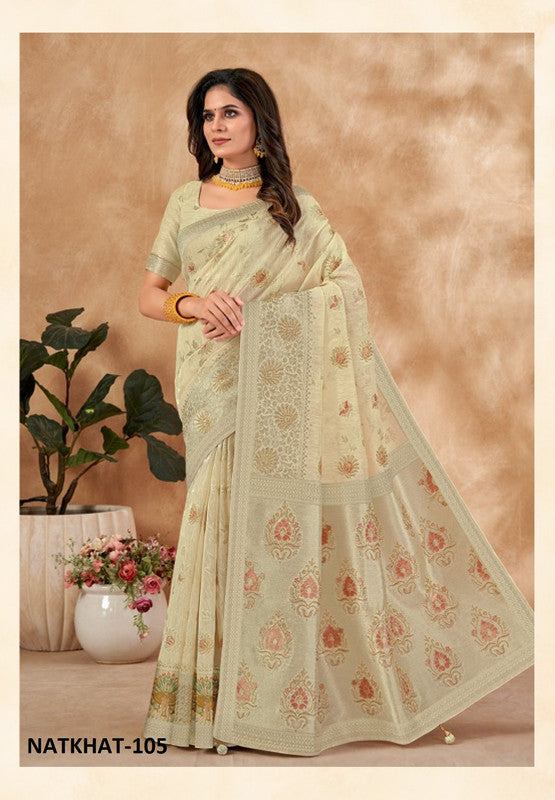 Rajguru Natkhat Rg-105 Beige Cotton Silk Saree