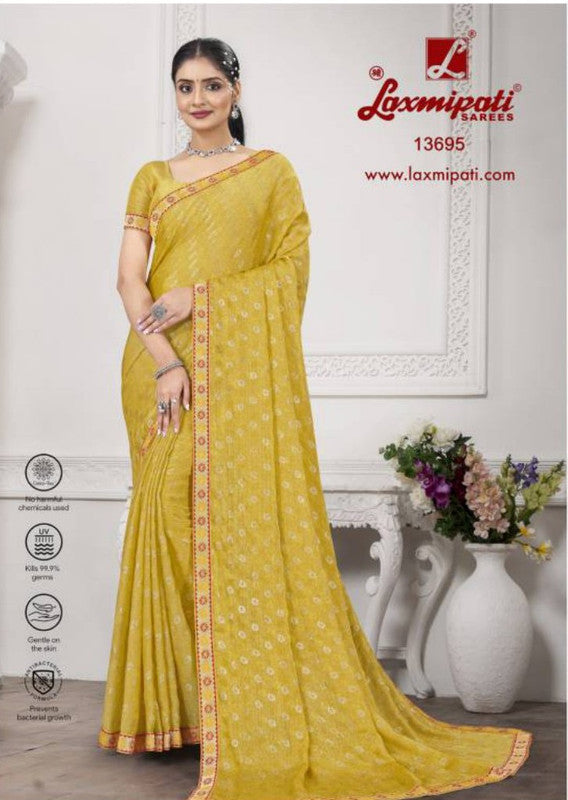 Laxmipati Nerpakhi 13695 Yellow Silk Chiffon Saree