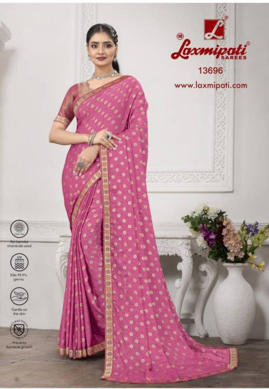 Laxmipati Nerpakhi 13696 Pink Silk Chiffon Saree
