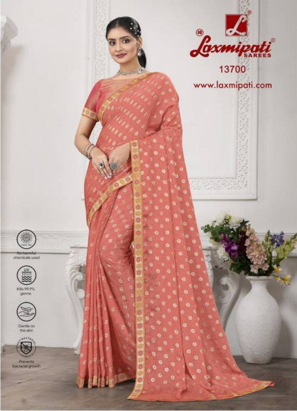 Laxmipati Nerpakhi 13700 Pink Silk Chiffon Saree