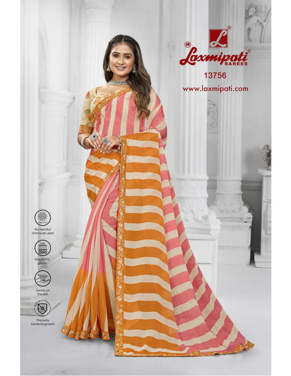 Laxmipati Sundarta 13756 Orange,Pink Chiffon Saree