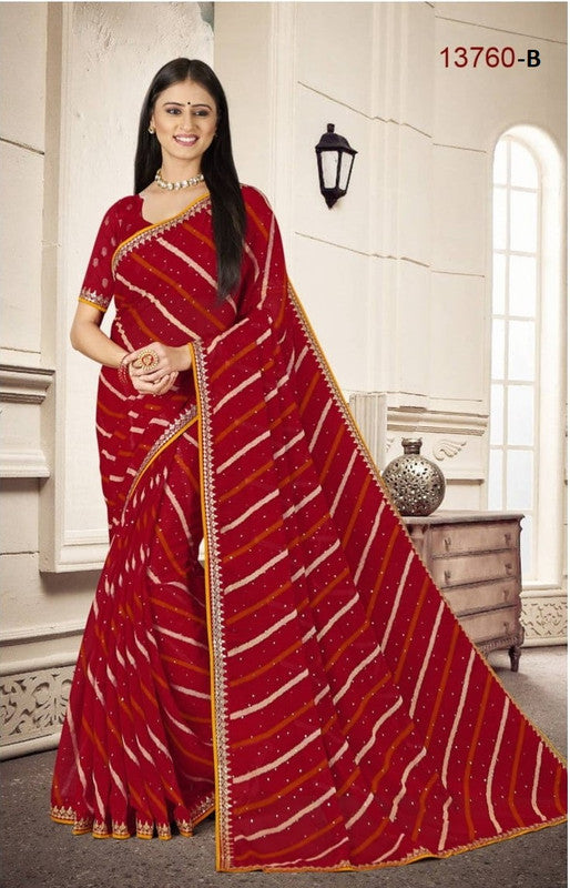 Laxmipati Sundarta-5 Pm-13760-B Red Chiffon Saree