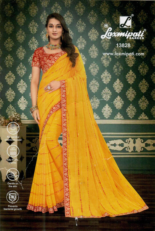 Laxmipati All Time Hit Pm-13828 Yellow Chiffon Saree