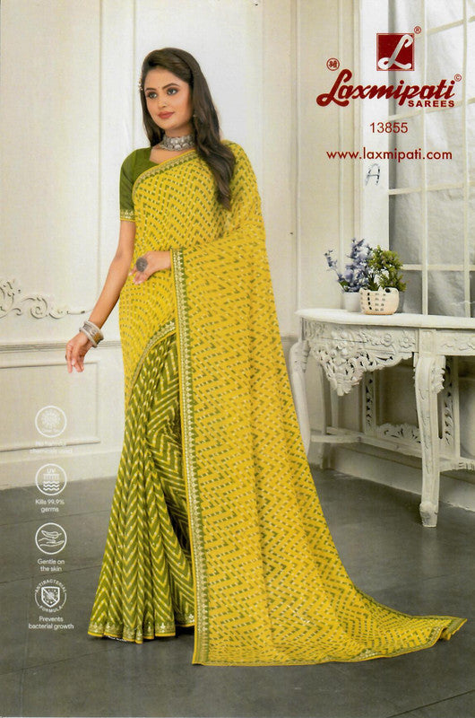Laxmipati All Time Hit Pm-13855-A Yellow Chiffon Saree