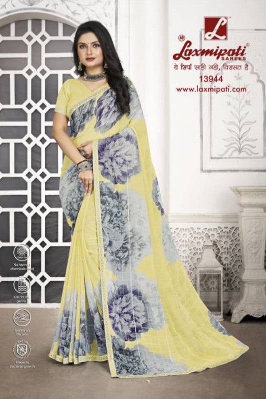 Laxmipati Hanveshi 13944 Yellow Chiffon Saree