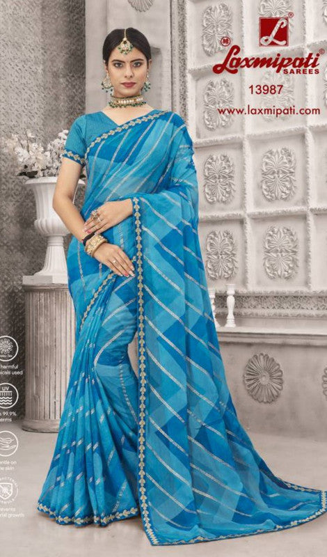 Laxmipati Nazrana 13987 Blue Sparkle Chiffon Saree