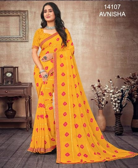 Laxmipati Avnisha 14107 Yellow Chiffon Saree