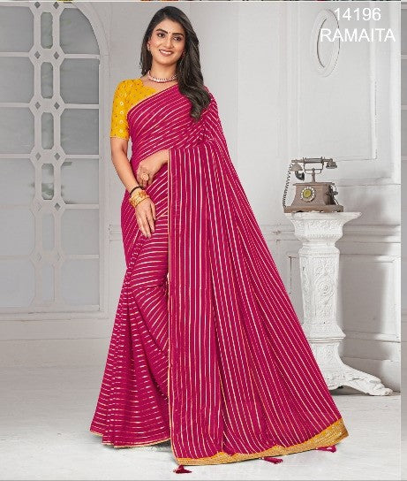 Laxmipati Ramaita 14196 Pink Chiffon Saree