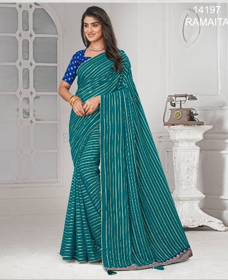 Laxmipati Ramaita 14197 Blue Chiffon Saree