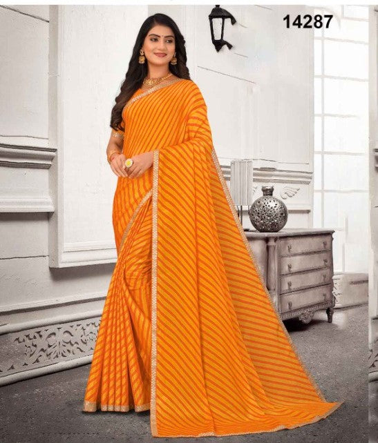 Laxmipati Sundarta-9 14287 - Orange Silk Chiffon Drape By Sanskar Sarees