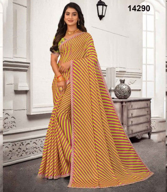 Laxmipati Sundarta-9 14290 - Brown/Yellow Silk Chiffon Drape By Sanskar Sarees