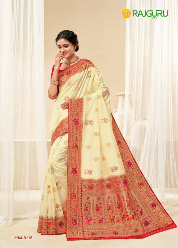 Rajguru Mishti Rg-15 Cream Cotton Silk Saree