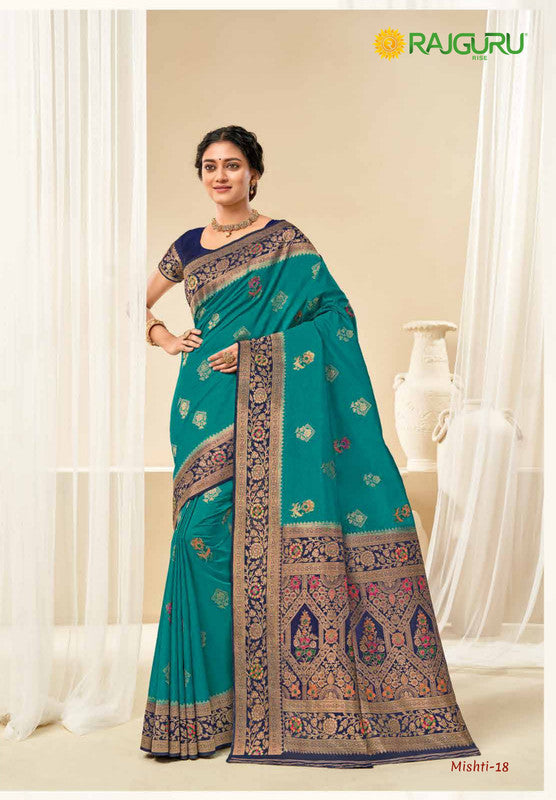 Rajguru Mishti Rg-18 Blue Cotton Silk Saree