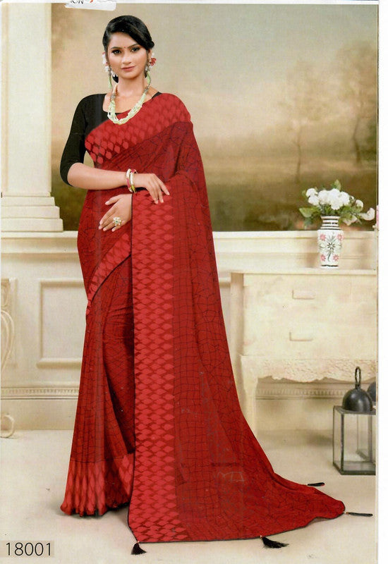 Sankalp Facebook 18001 Red Georgette Saree