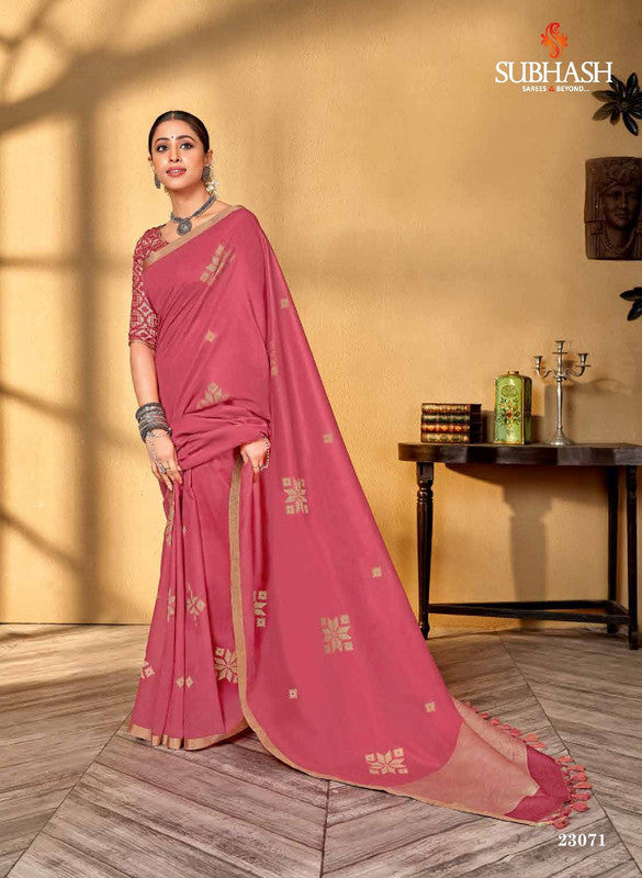 Subhash Amber Sb-23071 Pink Pure Cotton Saree