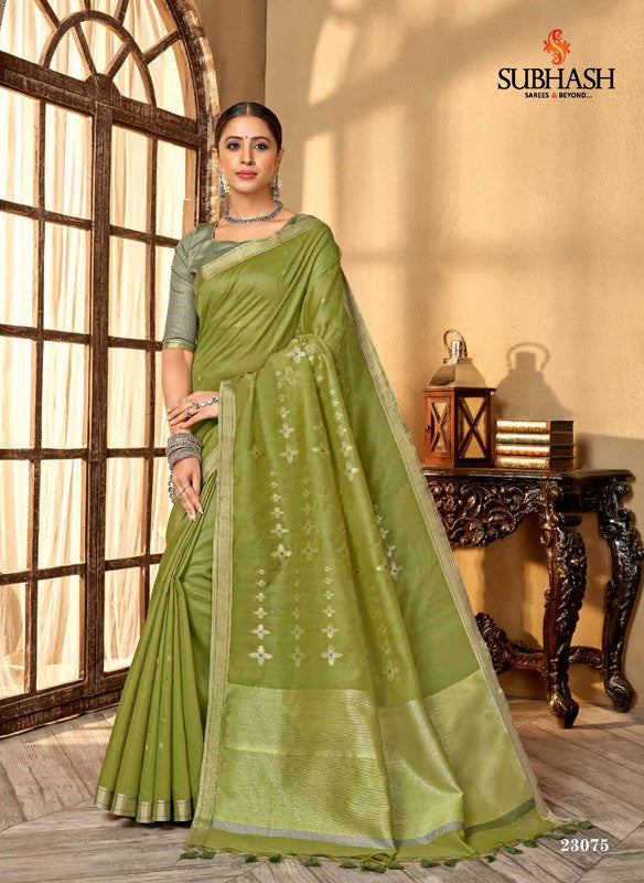 Subhash Amber Sb-23075 Green Pure Cotton Saree