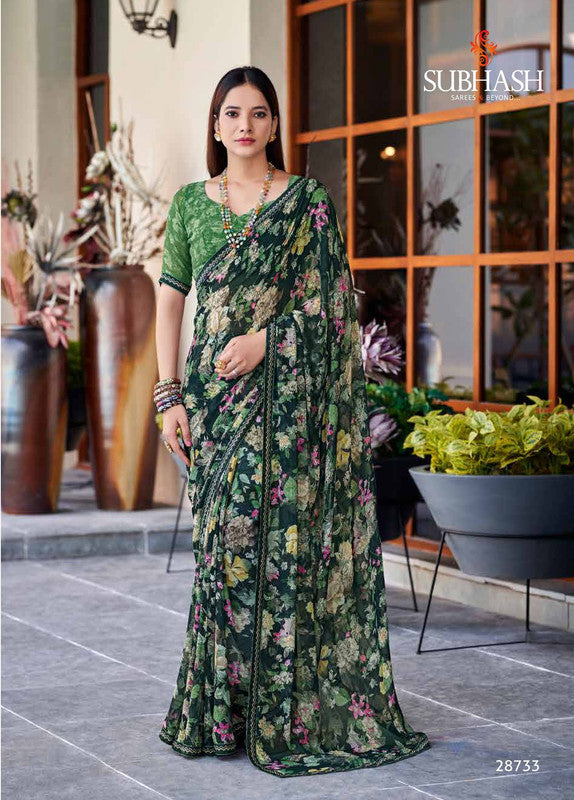 Subhash Prakriti Hits-2 Sb-28733 Green Georgette Saree