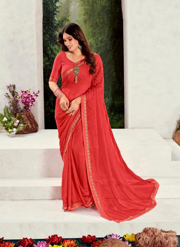 Subhash Riviera-16 33227 Red Marble Chiffon Saree