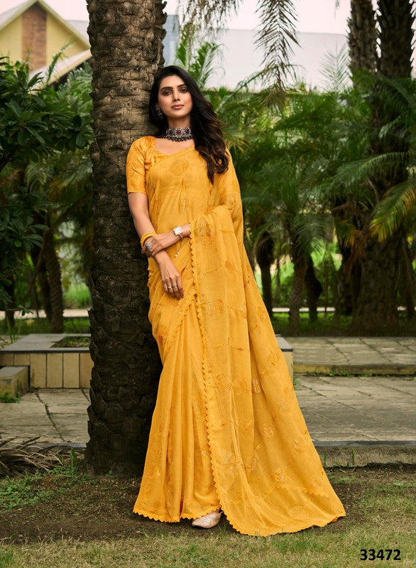 Subhash Athena Fancy-2 Sb-33472 Yellow Moss Chiffon Saree