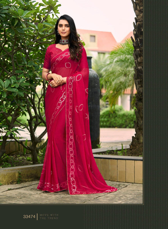 Subhash Athena Fancy-2 Sb-33474 Pink Moss Chiffon Saree