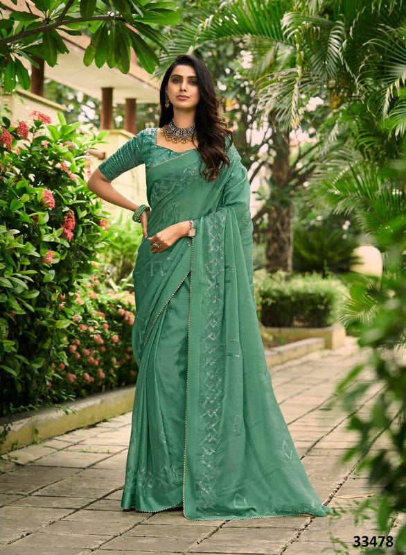 Subhash Athena Fancy-2 Sb-33478 Green Moss Chiffon Saree