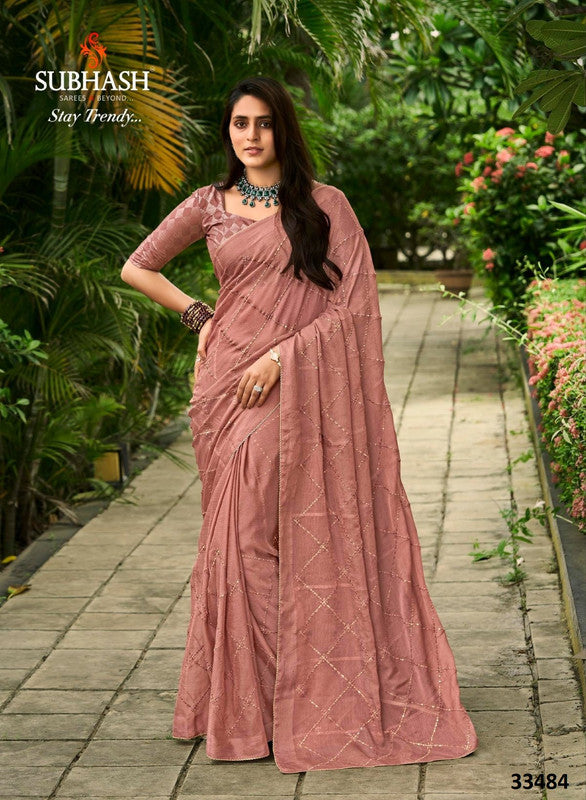 Subhash Athena Fancy-2 Sb-33484 Pink Moss Chiffon Saree