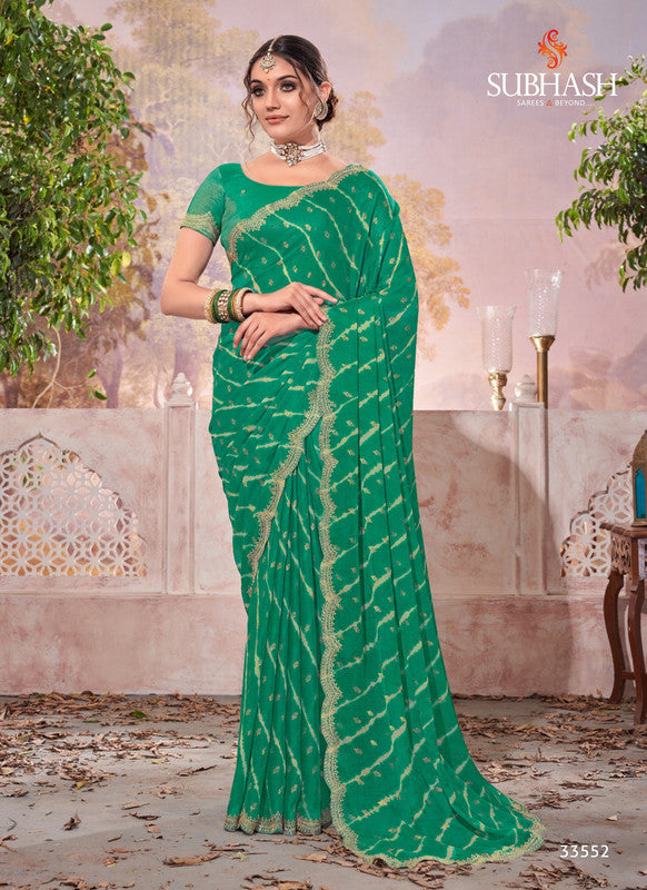 Subhash Sparkle Sb-33552 Green Chiffon Saree