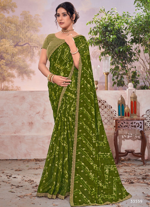 Subhash Sparkle Sb-33559 Green Chiffon Saree