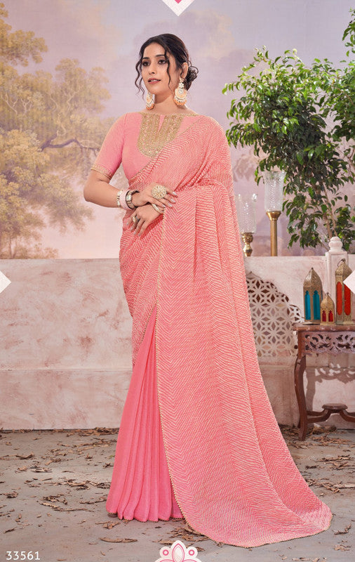 Subhash Sparkle Sb-33561 Pink Chiffon Saree