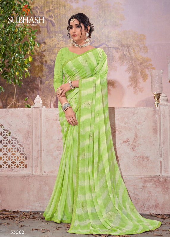 Subhash Sparkle Sb-33562 Green Chiffon Saree