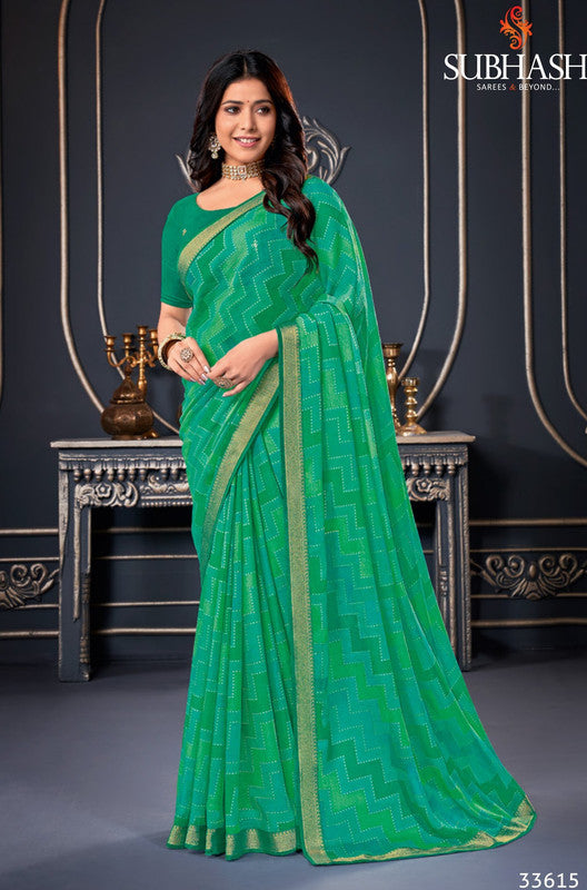 Subhash Sarbani-6 Sb-33615 Green Chiffon Saree