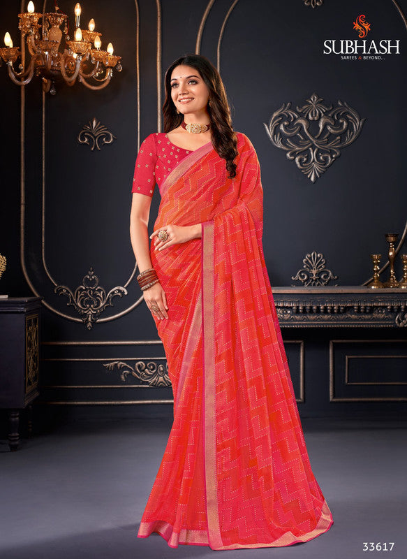 Subhash Sarbani-6 Sb-33617 Orange  Silk Chiffon Saree