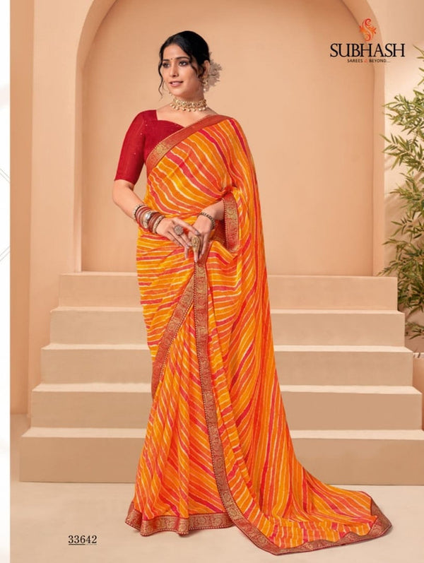 Subhash Shankari-5 Sb-33642 Yellow Marble Chiffon Saree