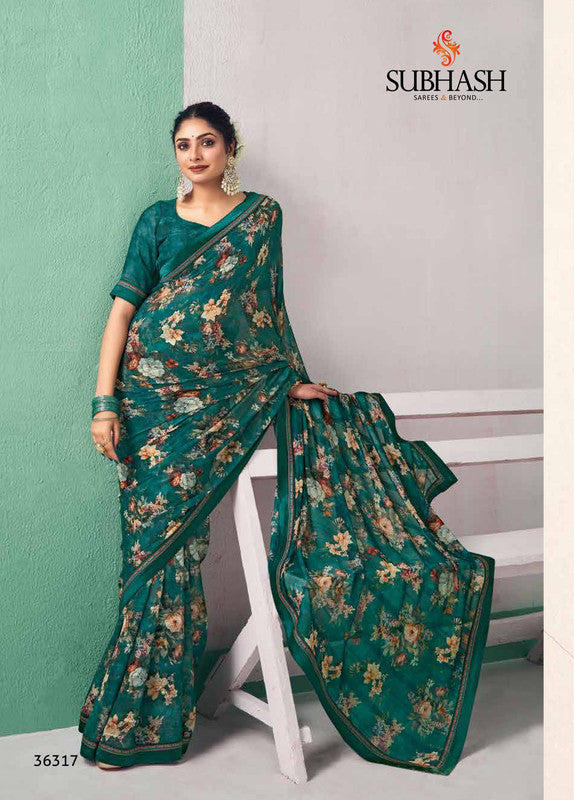 Subhash Prakriti Hits-2 Sb-36317 Grren Georgette Saree