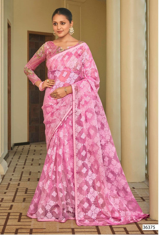 Subhash Abhigya Sb-36375 Pink Organza-Brasso Saree