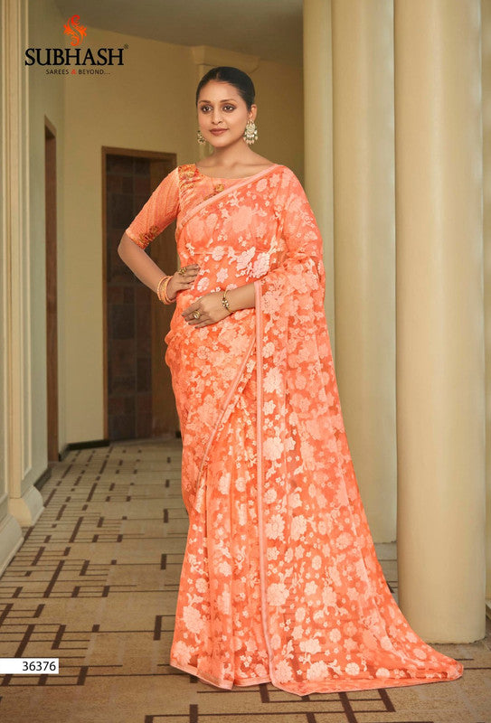 Subhash Abhigya Sb-36376 Peach Organza-Brasso Saree