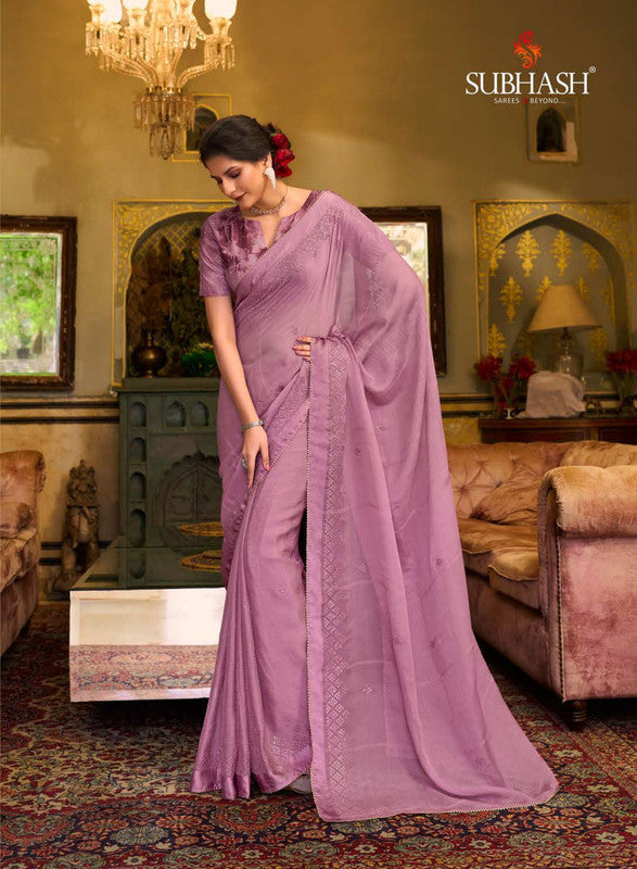 Subhash Athena Fancy-3 Sb-36731 Pink Moss Chiffon Saree