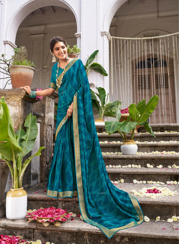 Subhash Riviera Premium Sb-36762 Blue Chiffon Saree