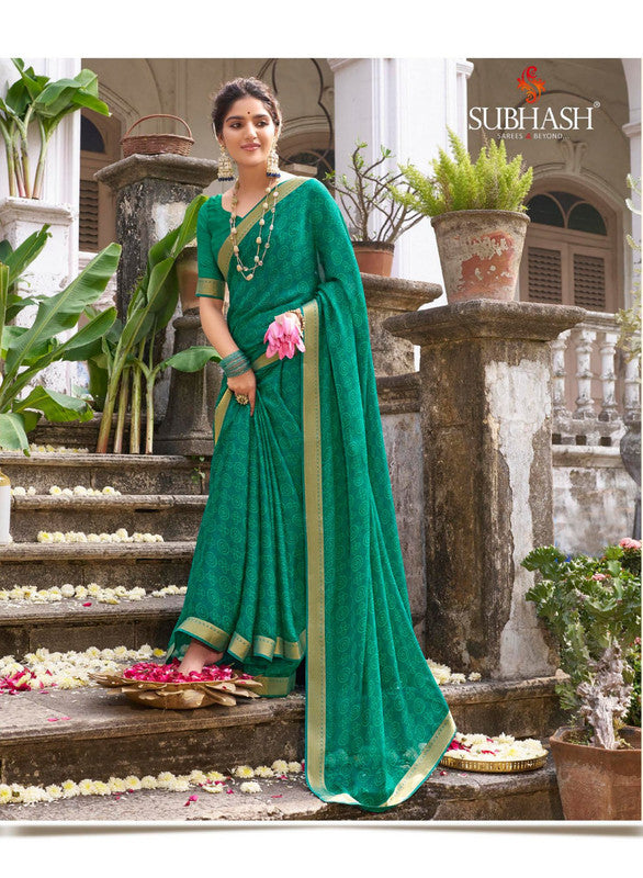 Subhash Riviera Premium Sb-36770 Green Chiffon Saree