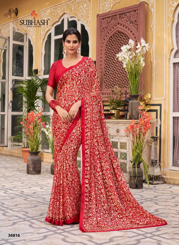 Subhash Riviera Fancy-6 Sb-36816 Red Chiffon Saree