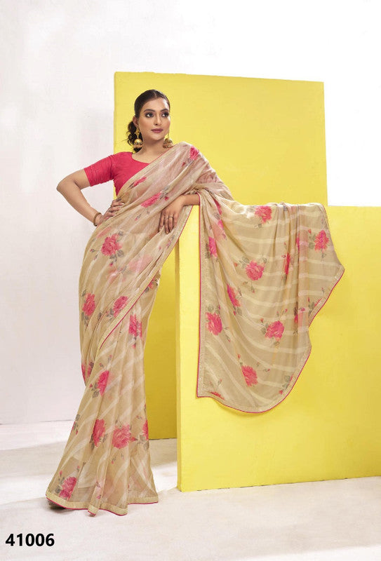 Subhash Nandika Sb-41006 Beige Sparkle Chiffon Saree